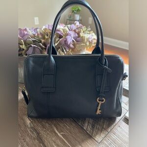 Fossil Jori Black Leather Small Satchel Bag